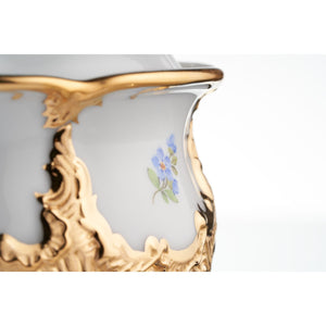 Zuckerdose "B-Form Goldbronze", gestreute Blümchen
