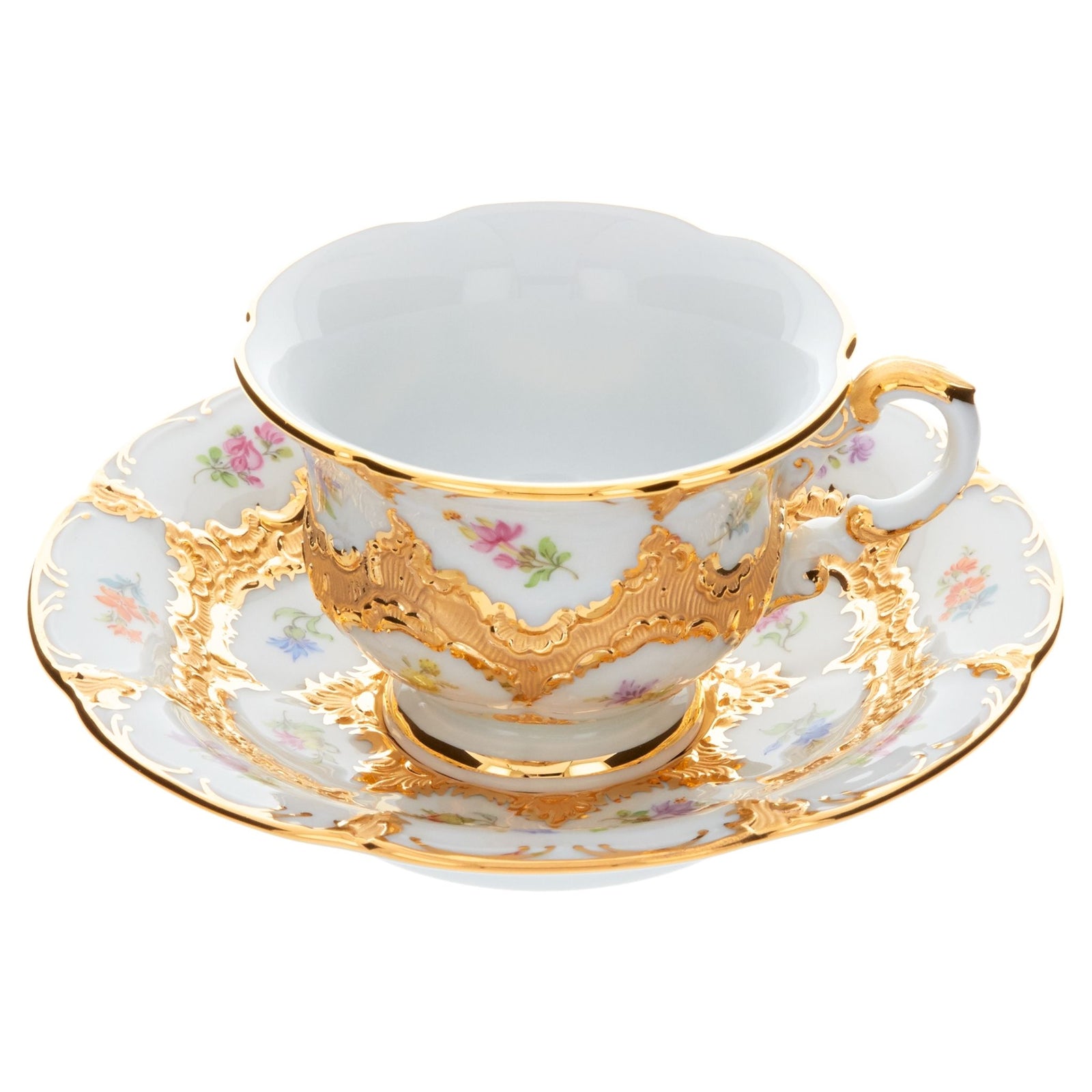 Espressotasse "B-Form Goldbronze", gestreute Blümchen