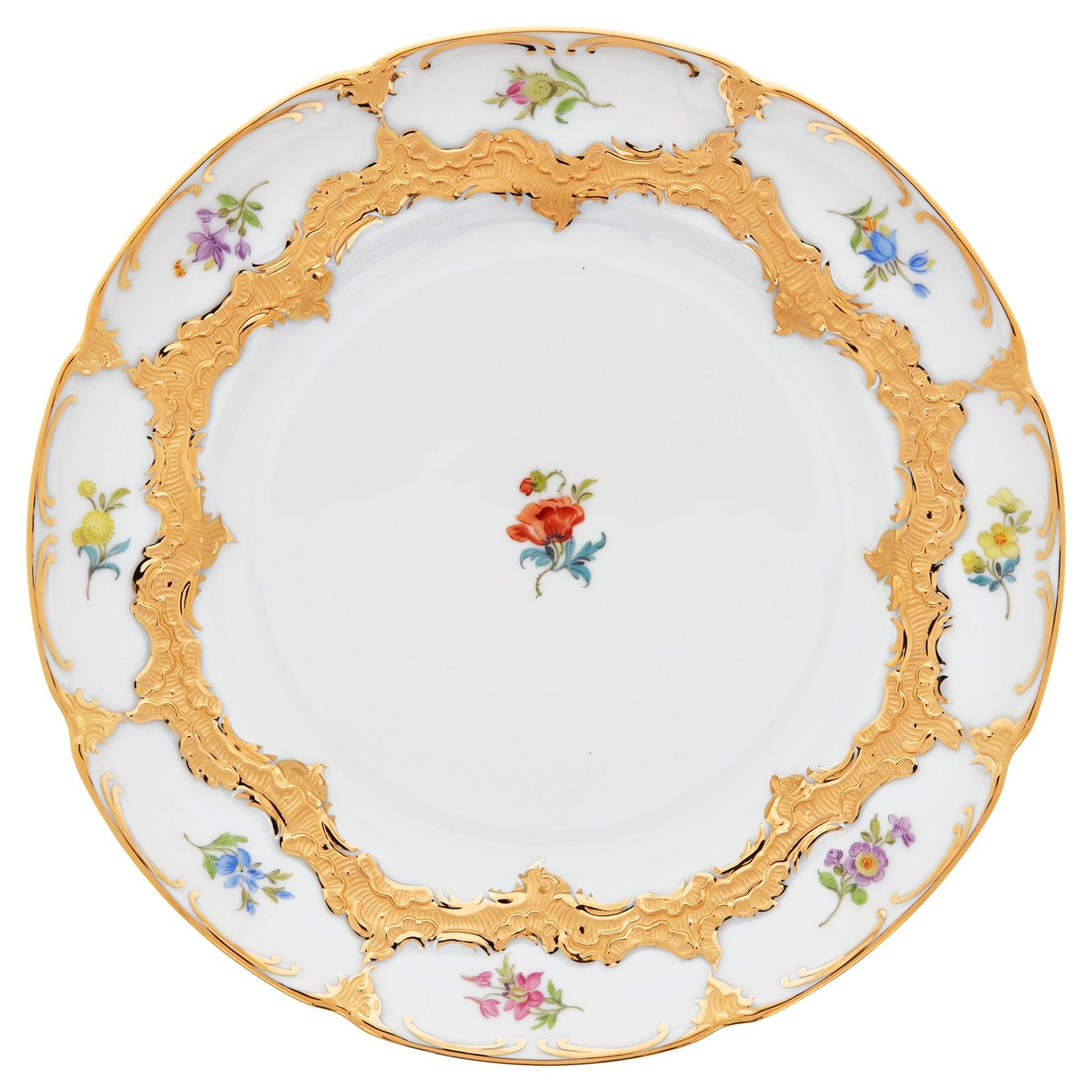 Vorspeise- und Dessertteller "B-Form Goldbronze", gestreute Blümchen